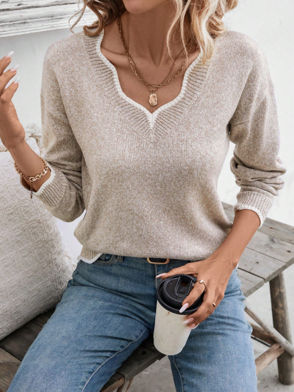 Color block V-Neck Wave Pattern Long Sleeve MA3