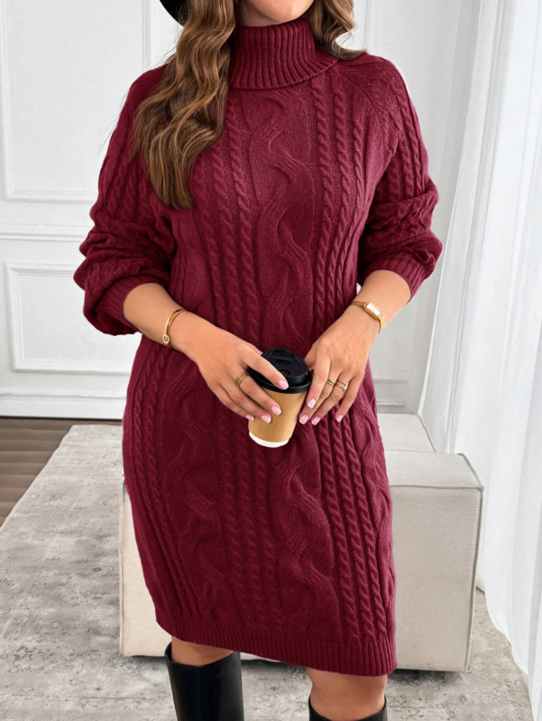 Purple High Neck Cable Twist Loose Lantern Sleeve MA8