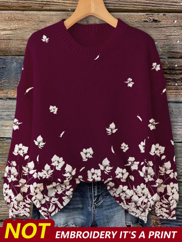 Women Floral Pattern Round Neck Long Sleeve MA2
