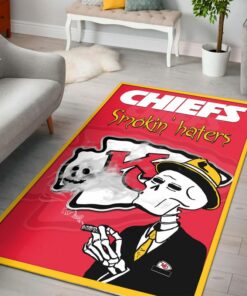 NFL Kansas City Chiefs Halloween Smokin Haters Skull PREMIUM Rectangle Area Rug Size S M L NEW053310