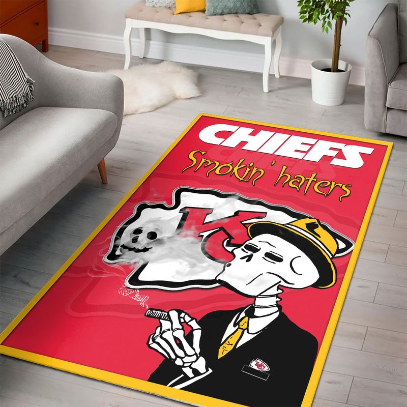 NFL Kansas City Chiefs Halloween Smokin Haters Skull PREMIUM Rectangle Area Rug Size S M L NEW053310