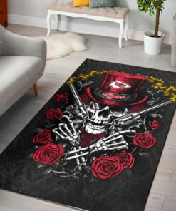 NFL Kansas City Chiefs Halloween Skull And Flowers High Quality Area Rug Size S M L NEW050610