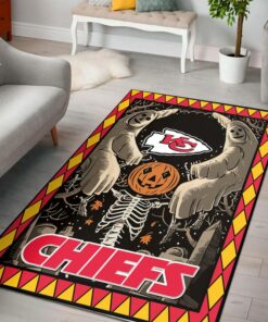 NFL Kansas City Chiefs Halloween Pumpskin Skeleton PREMIUM Area Rug Size S M L NEW050810