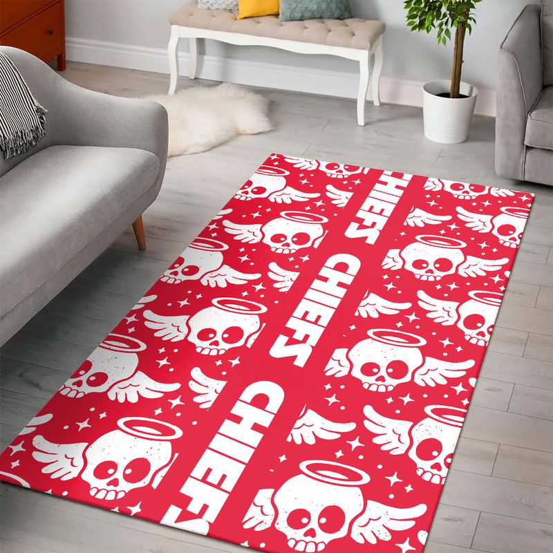 NFL Kansas City Chiefs Skull Angel Pattern PREMIUM Area Rug Size S M L NLA054110