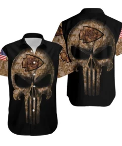 Camouflage Skull Kansas City Chiefs American Flag Hawaiian Shirt