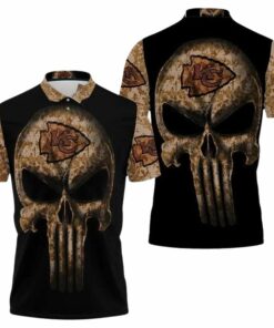 Camouflage Skull Kansas City Chiefs American Flag Polo Shirt