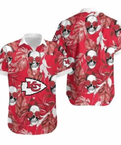 Kansas City Chiefs Coconut Leaves And Skulls Hawaiian Shirt