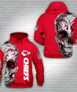 Kansas City Chiefs Floral Skull 3d Zip Hoodie Sizes S-5xl DM376