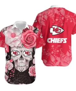 Kansas City Chiefs Floral Sugar Skull Hawaiian Shirt