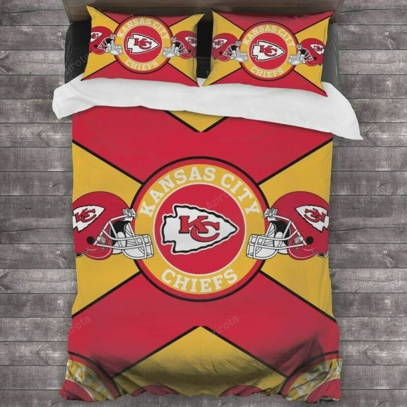 Kansas City Chiefs Golden Helmet Cross Bedding Set