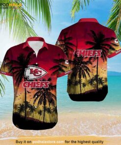 Kansas City Chiefs Hawaiian Shirt with Palm Trees Sunset