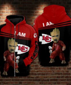 Kansas City Chiefs I Am Baby Groot Red Black Hoodie Adult Sizes S - 5xl Pp145