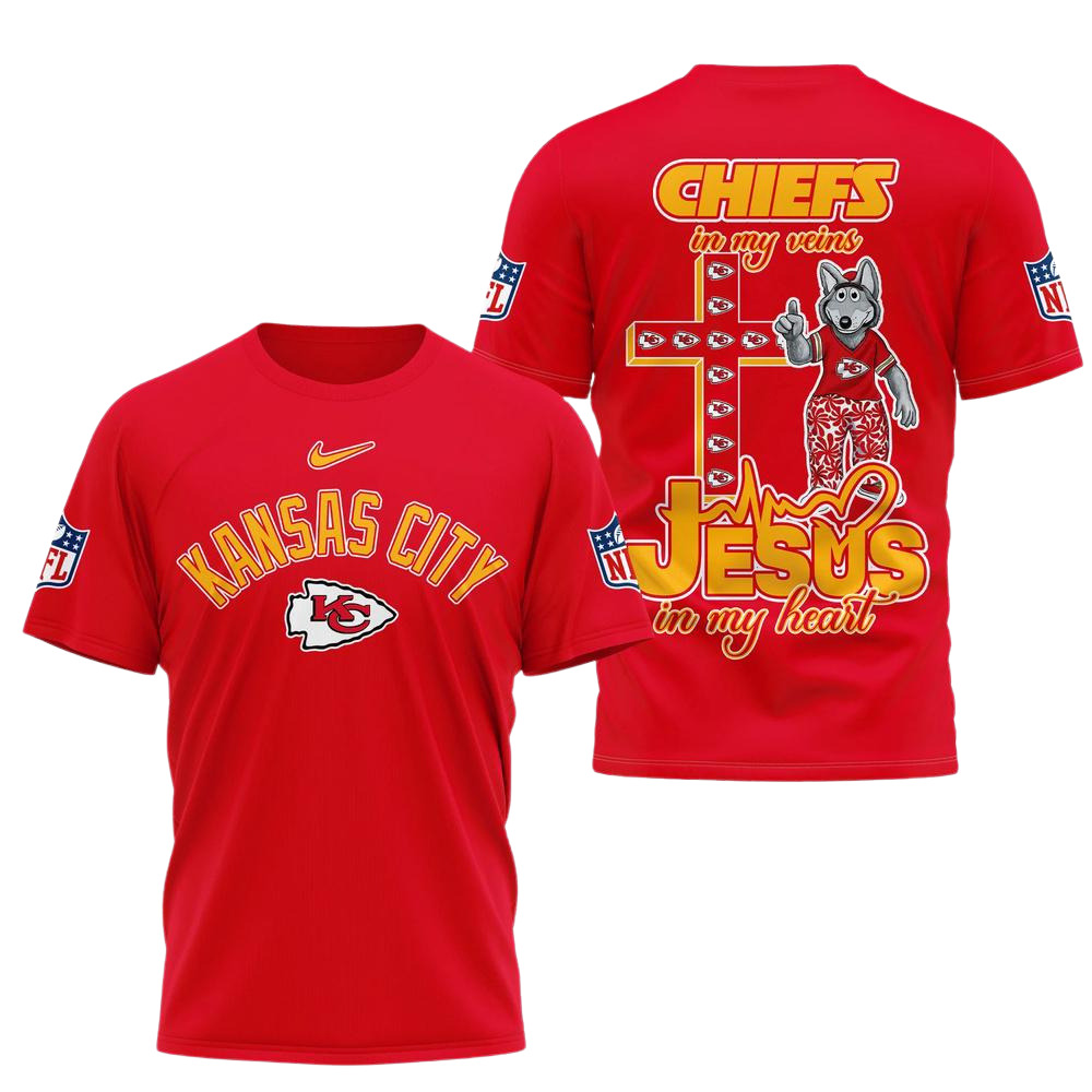 Kansas City Chiefs Jesus In My Veins In My Heart All Over Print Shirt
