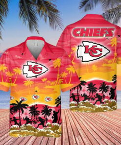 Kansas City Chiefs Red Tropical Sunset Beach Hawaiian Shirt
