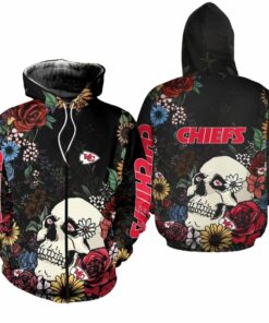 Kansas City Chiefs Skull And Flowers Hoodie Zip Up Hoodie New023010