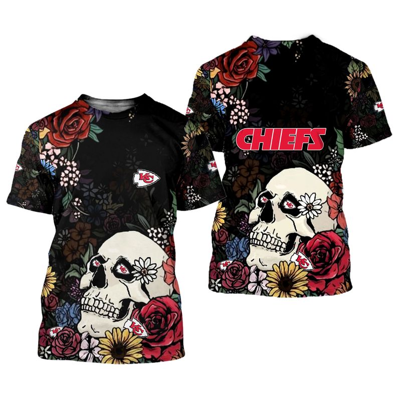 Kansas City Chiefs Skull And Flowers Limited Edition Unisex T-Shirts New023010