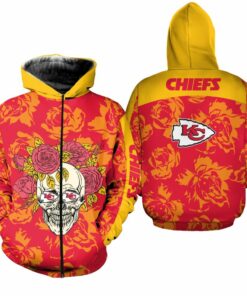 Kansas City Chiefs Skull And Rose Pattern Hoodie Zip Up Hoodie Nla065610