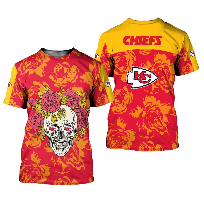 Kansas City Chiefs Skull And Rose Pattern Limited Edition Unisex T-Shirts Nla065610