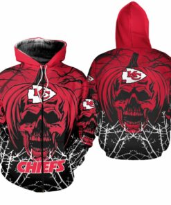 Kansas City Chiefs Skull Pumpkin Halloween Hoodie Zip Up Hoodie Fleece Nla021310