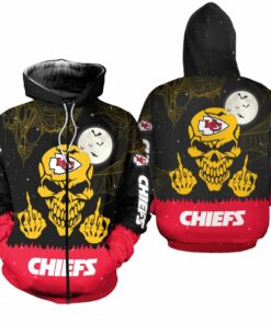 Kansas City Chiefs Skull With Middle Fingers Halloween Edition Unisex Hoodie Zip Up Hoodie New047110