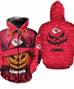 Kansas City Chiefs Smiling Pumpkin Halloween Hoodie Zip Up Hoodie Fleece Nla026410