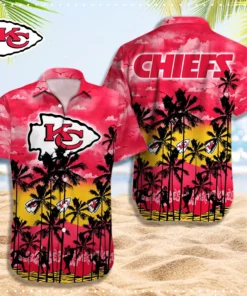 Kansas City Chiefs Sunset Palm Red And Yellow Hawaiian Shirt