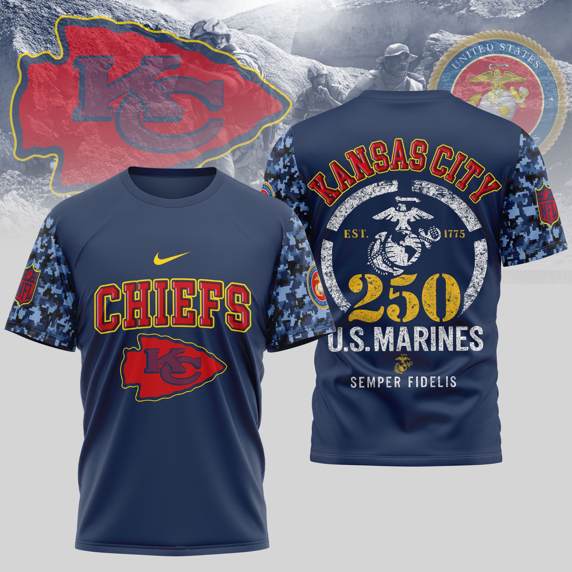 Kansas City Chiefs U.S.M.C 250 Years Semper Fi Shirt