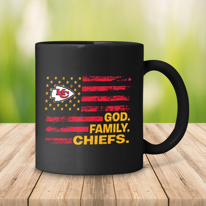 Kansas City Chiefs USA Flag God Family Chiefs Black Mug