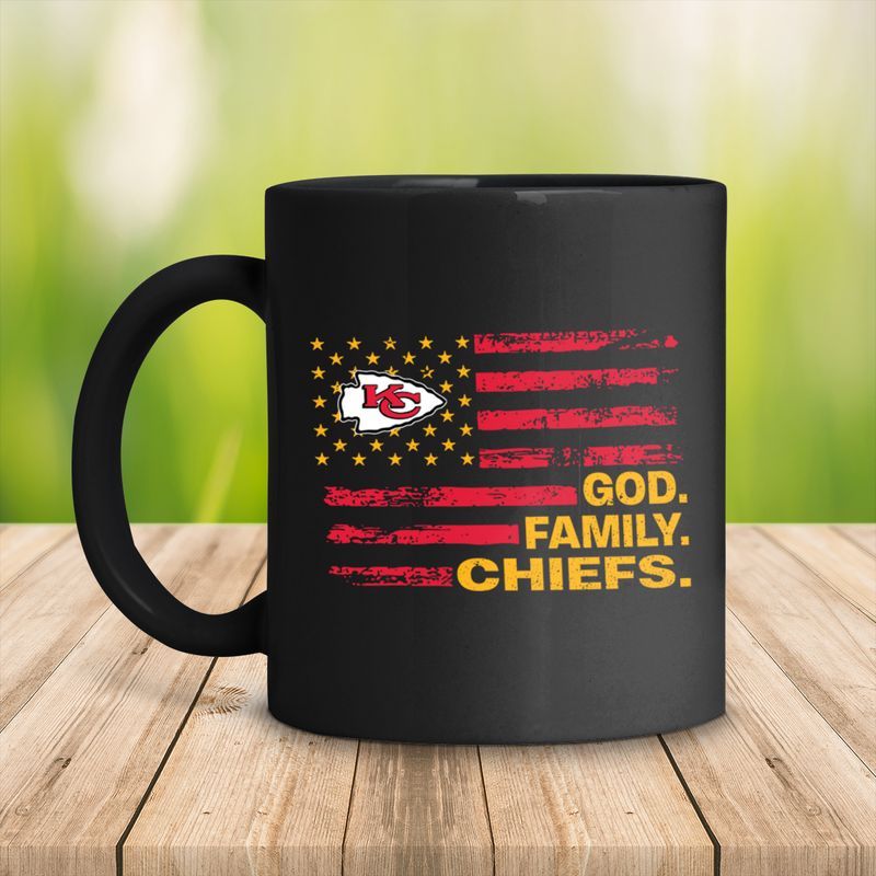Kansas City Chiefs USA Flag God Family Chiefs Black Mug - Image 2