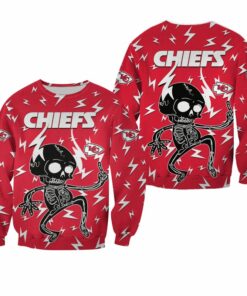 NFL Kansas City Chiefs Electric Shock Cute Skeleton All Over Print Sweatshirt Size S-5XL NEW053810