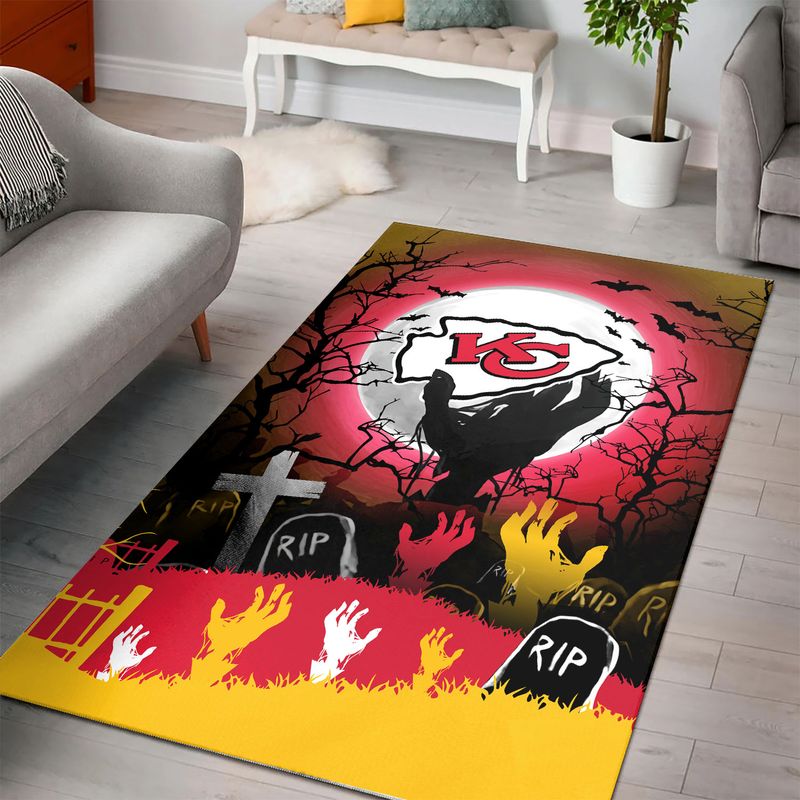 NFL Kansas City Chiefs Halloween Dead Hand PREMIUM Area Rug