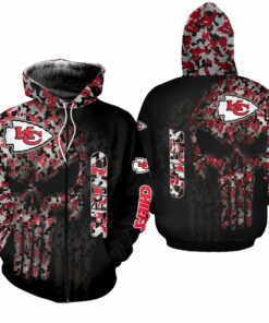 Nfl Kansas City Chiefs Skull Limited Edition Zip Up Hoodie Size S-5xl New007410