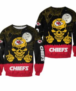 NFL Kansas City Chiefs Skull with Middle Fingers Halloween Edition Sweatshirt NEW047110
